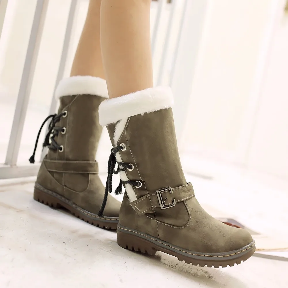 

Vogue Women Boots Classics Mid Calf Boots Patform Lace Up Warm Snow Boots Winter Female Shoes Size 25-52 Botas Mujer