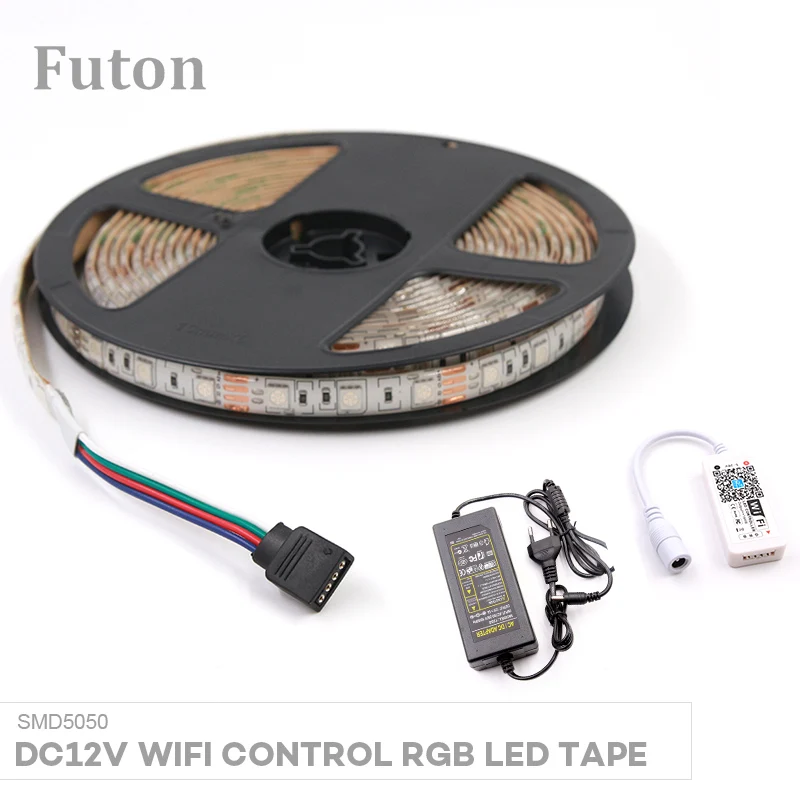 5m DC12V Wireless WiFi Controlled RGB LED Light Strip With Power Adapter SMD5050 Waterproof For Decoration Ambient Light
5m DC12V Wireless WiFi Controlled RGB LED Light Strip With Power Adapter SMD5050 Waterproof For Decoration Ambient Light