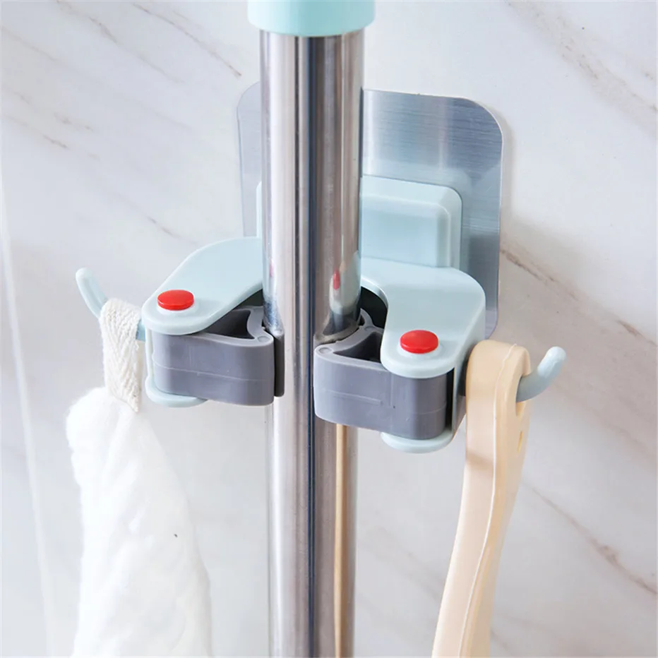 Mop Holder Broom Storage Rack Key Hooks Bathroom Kitchen Tools Organizer Wall Mounted Sticker Umbrella Shelf2