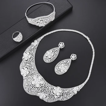 Deluxe Blossom Hollow CZ Dubai African Collar Necklace bridal jewelry sets Indian Necklace Earrings set Bangle Ring For Women
Deluxe Blossom Hollow CZ Dubai African Collar Necklace bridal jewelry sets Indian Necklace Earrings set Bangle Ring For Women