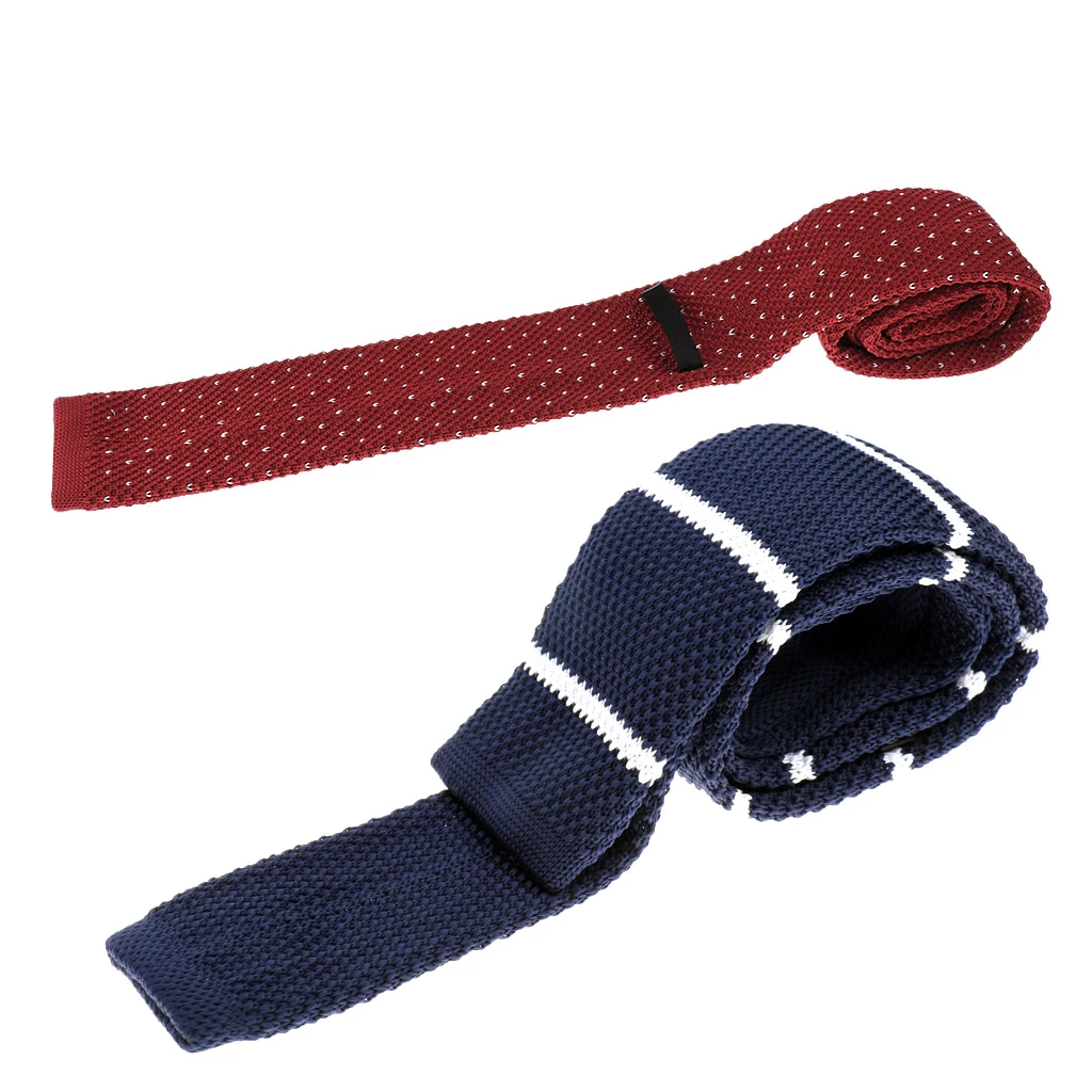 Pack of 2 Pieces Retro Men Wool Knitted Flat Woven Tie Red Blue Wedding Party Necktie