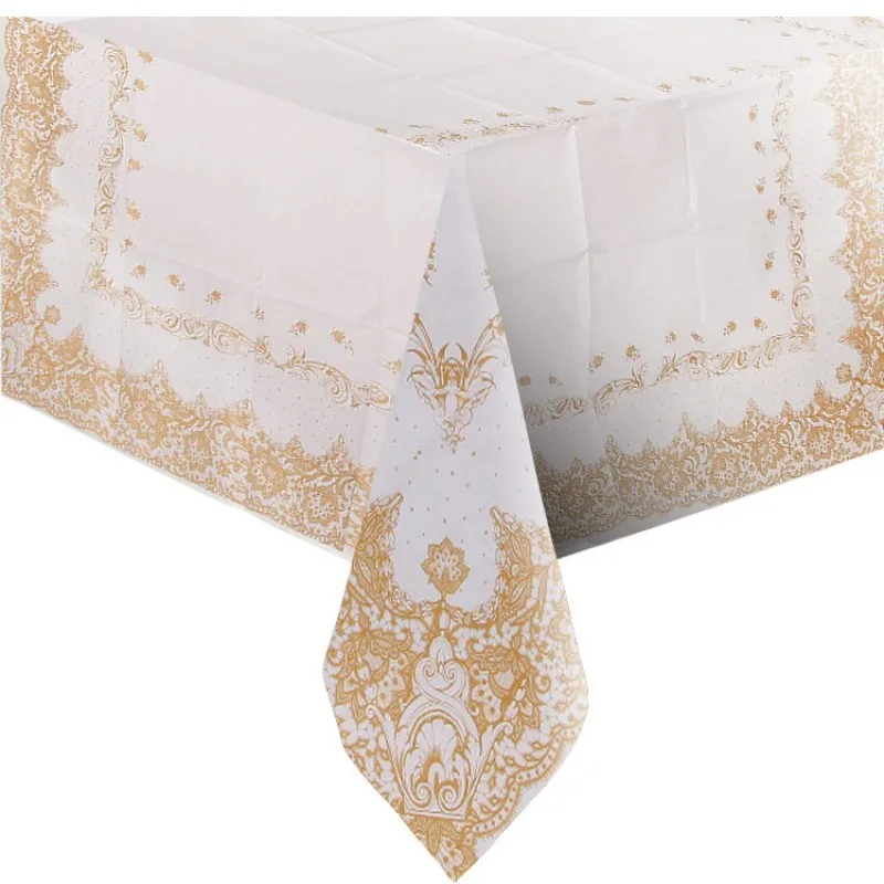 

140*140CM Gold Silver Paper Flower Tea Time Tablecloths New Year Wedding Birthday Party Table Cover Square Desk Cloth Decor