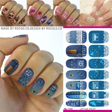 Rocooart K5680 Denim Jeans Style transfert d'eau feuille d'ongle autocollant Art classique bleu armure ongles enveloppes autocollant manucure ongles décalcomanies(China)
