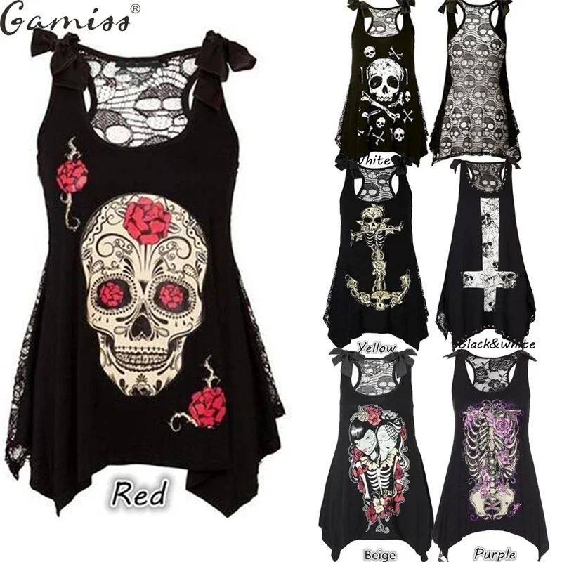 Wipalo Women Plus Size Tops 5XL Fashion 3D Skull Print Loose Lace Patchwork Bandages Casual Sleeveless Blusas Punk Black T Shirt
Wipalo Women Plus Size Tops 5XL Fashion 3D Skull Print Loose Lace Patchwork Bandages Casual Sleeveless Blusas Punk Black T Shirt