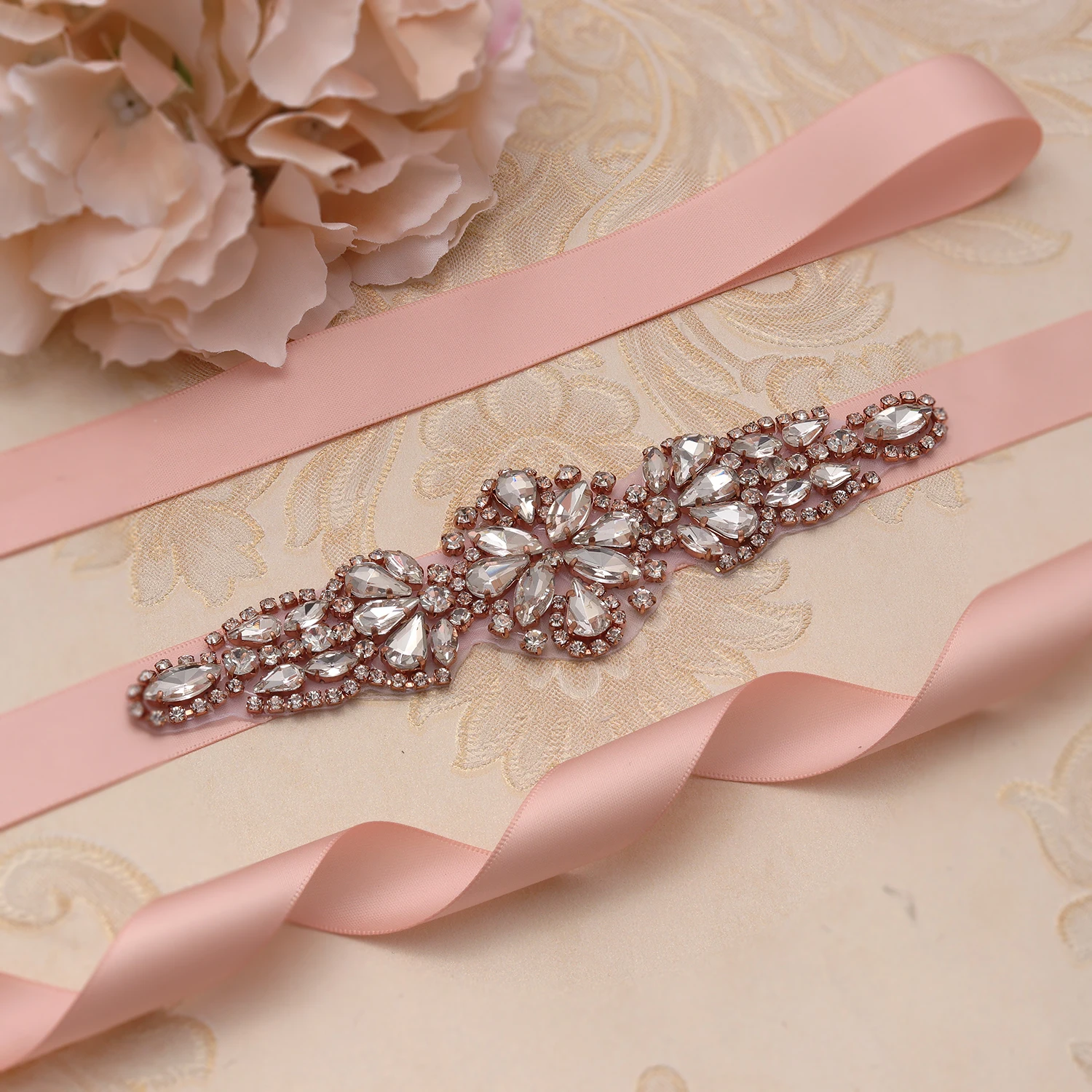 Элегантное свадебное платье MissRDress с ремнем искусственное розовое золото