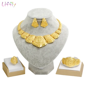 Liffly Dubai Gold Jewelry Sets for Women Indian Bridal Jewelry Set Necklace Earrings Fashion Wedding Accessories Jewelry
Liffly Dubai Gold Jewelry Sets for Women Indian Bridal Jewelry Set Necklace Earrings Fashion Wedding Accessories Jewelry