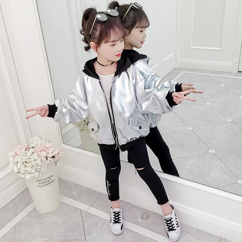Kids Sport Leather Jacket 2019 Spring Girls Hoodies Coat Reflective Silver Long Sleeve Outerwear Basball Children Windbreaker
Kids Sport Leather Jacket 2019 Spring Girls Hoodies Coat Reflective Silver Long Sleeve Outerwear Basball Children Windbreaker