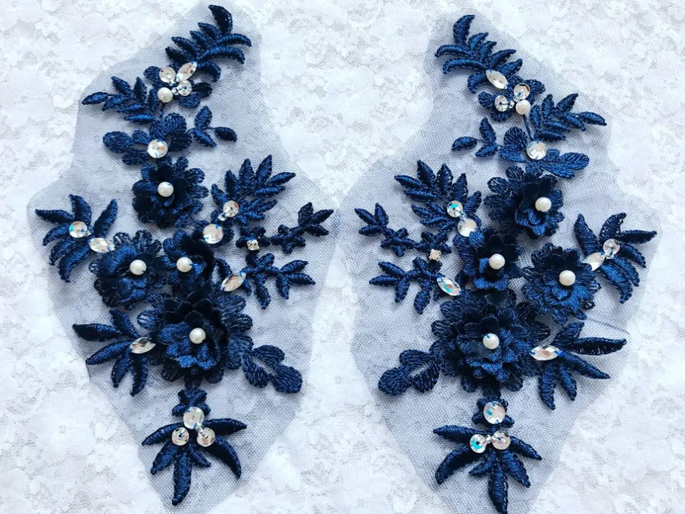 21 * 11cm handmade navy blue lace applique Crystal beaded rhinestone patch for dress accessories /Clothes patch stitching 2pcs
21 * 11cm handmade navy blue lace applique Crystal beaded rhinestone patch for dress accessories /Clothes patch stitching 2pcs