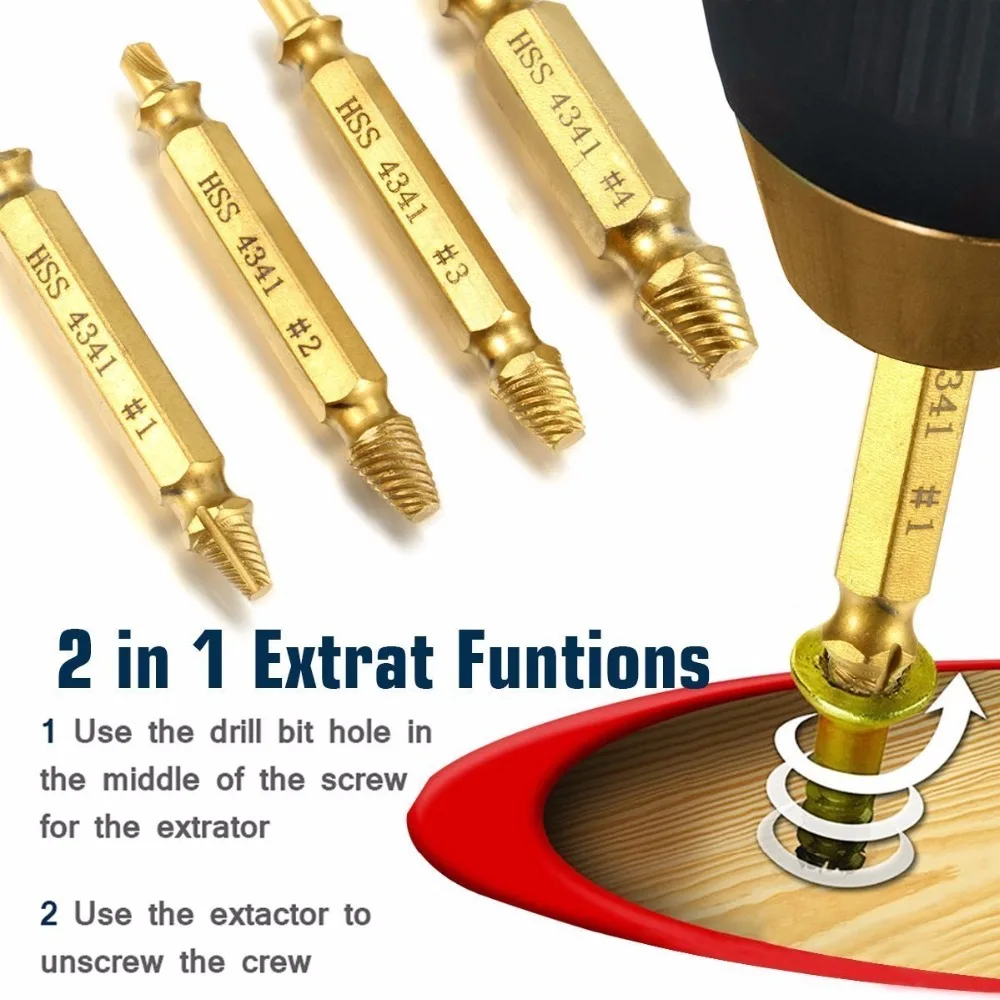 Damaged Screw Extractor and Remover Tool Set 5 Pieces by Sibaok, Made from Premium HSS 4341 with Titanium Coating Broken Screw
Damaged Screw Extractor and Remover Tool Set 5 Pieces by Sibaok, Made from Premium HSS 4341 with Titanium Coating Broken Screw