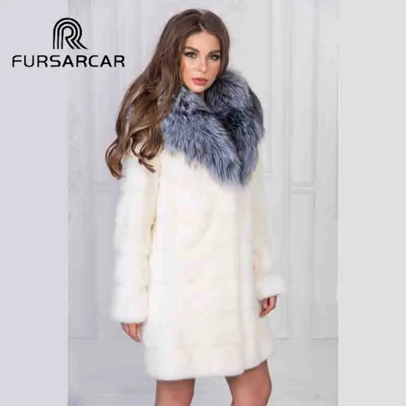 FURSARCAR Real White Mink Fur Coat For Women Winter Jacket With Silver Fox Fur Big Collar Natural Luxury Fur Female Clothing
FURSARCAR Real White Mink Fur Coat For Women Winter Jacket With Silver Fox Fur Big Collar Natural Luxury Fur Female Clothing