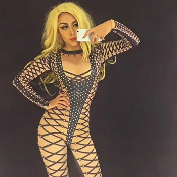 Women Black Line Sexy Bodysuit Sparkling Crystals Jumpsuit Nightclub DJ DS Female Singer Clothing Stage Wear Costume
Women Black Line Sexy Bodysuit Sparkling Crystals Jumpsuit Nightclub DJ DS Female Singer Clothing Stage Wear Costume