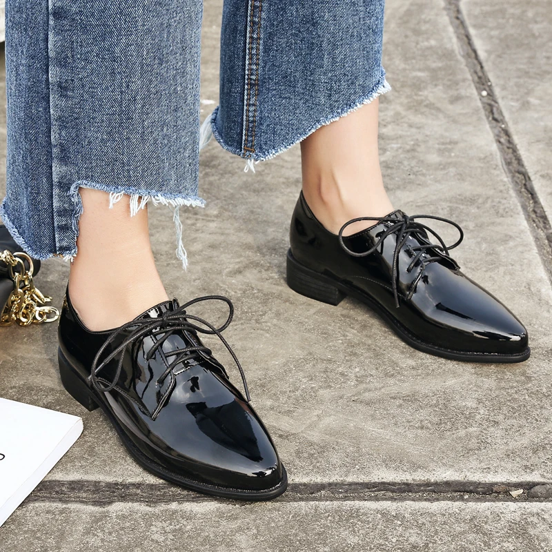 Xiuningyan Black Women Flat British Style Oxford Shoes Women