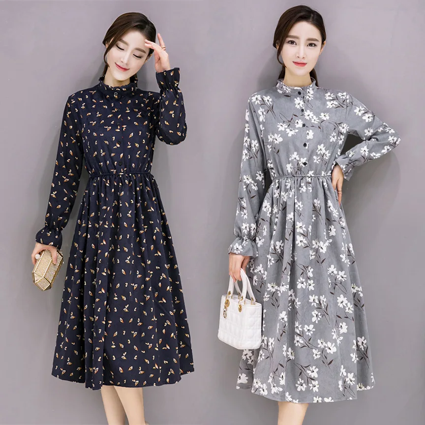 2019 New Autumn Winter Women Dress Elegant Elastic Waist Floral Print Corduroy Vintage Dresses Long Sleeve Vestidos Mujer robe
2019 New Autumn Winter Women Dress Elegant Elastic Waist Floral Print Corduroy Vintage Dresses Long Sleeve Vestidos Mujer robe