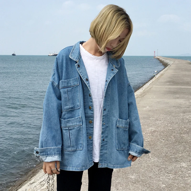 2018 Spring Autumn College Style Loose Denim Jackets Student Harajuku BF Wind Single Breasted Pockets Jeans Outerwear Coat
2018 Spring Autumn College Style Loose Denim Jackets Student Harajuku BF Wind Single Breasted Pockets Jeans Outerwear Coat
