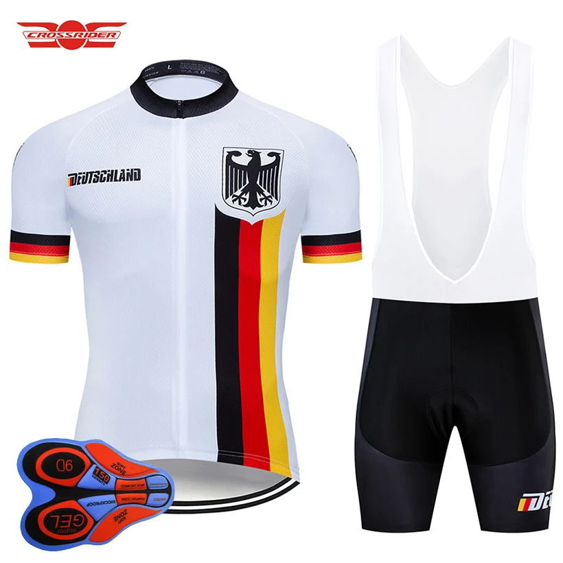 

Crossrider 2019 Deutschland Cycling Jersey 9D bib Set MTB Bike Clothing Breathable Bicycle Clothes Men's Short Maillot Culotte