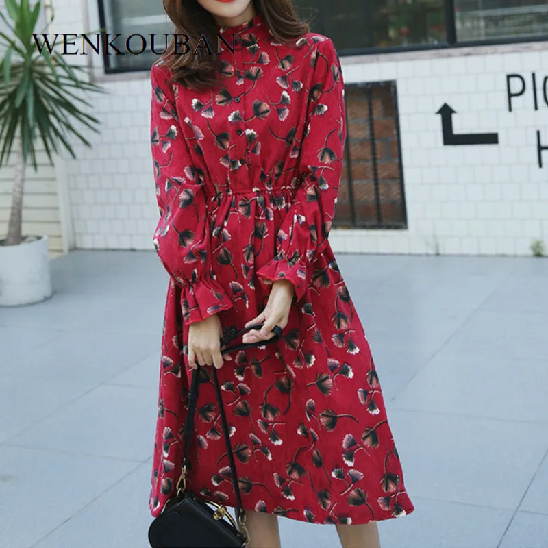 Corduroy High Elastic Waist Vintage Dress Women Boho Slim Ladies Vestidos Women Full Sleeve Flower Plaid Print Dresses Feminino
Corduroy High Elastic Waist Vintage Dress Women Boho Slim Ladies Vestidos Women Full Sleeve Flower Plaid Print Dresses Feminino