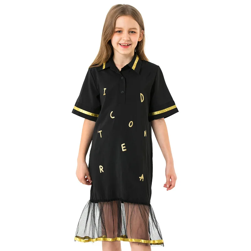 2019 Teen Girls Black Shirt Dress Letters Printed Children's Summer Shirts Long Style Turndown Collar T shirt For Kids 56789 10
2019 Teen Girls Black Shirt Dress Letters Printed Children's Summer Shirts Long Style Turndown Collar T shirt For Kids 56789 10