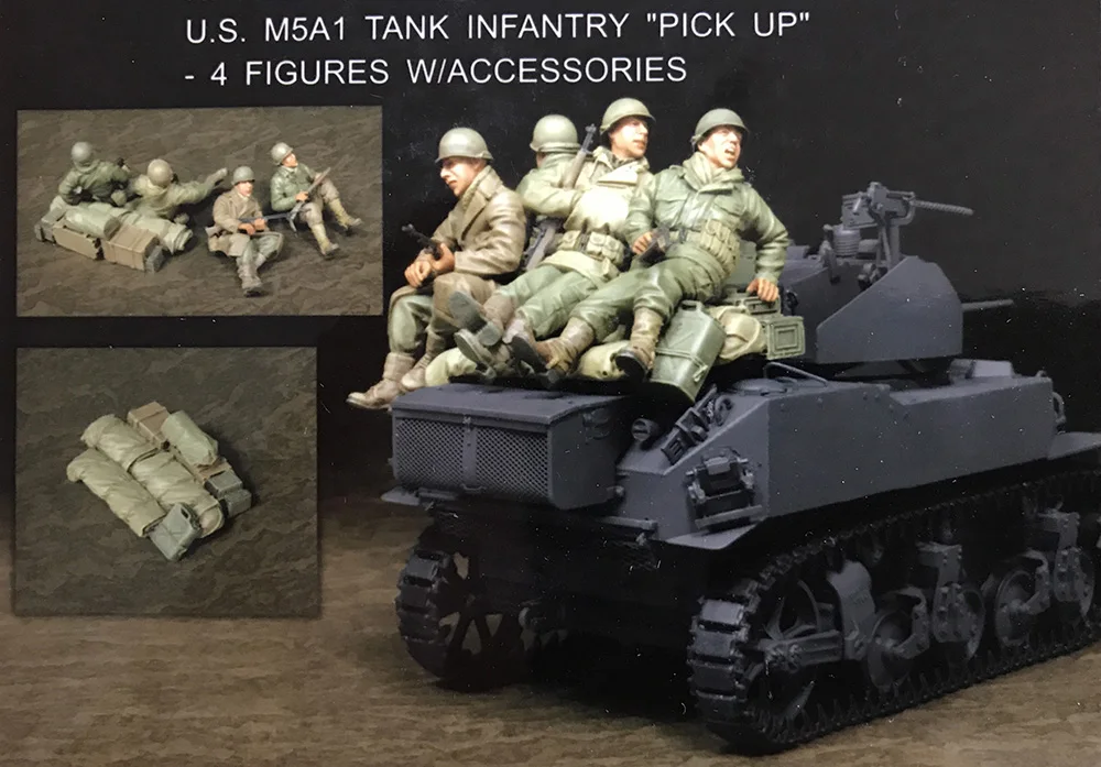 Assembly Unpainted Scale 1/35 U.S. M5A1 Tank Infantry 4 soldiers figure Historical WWII Resin Model Miniature Kit
Assembly Unpainted Scale 1/35 U.S. M5A1 Tank Infantry 4 soldiers figure Historical WWII Resin Model Miniature Kit