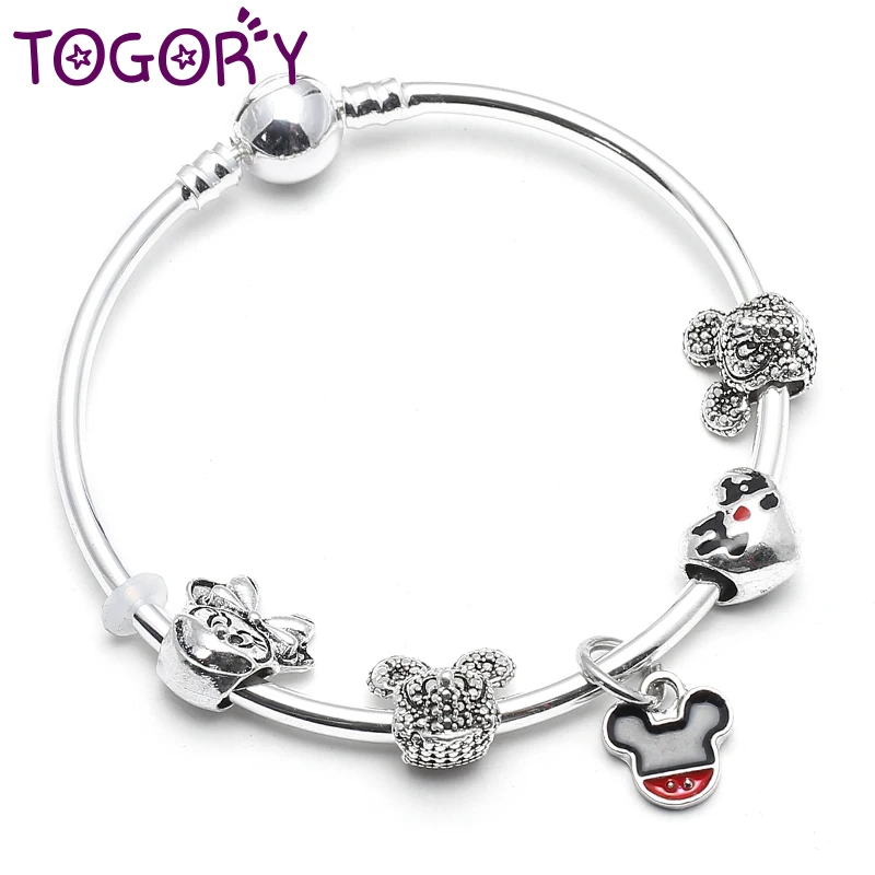 TOGORY Authentic Silver Color Red Murano Glass Beads Brand Bracelet Mickey Pendant Charm Bracelets & Bangles For Women Jewelry
TOGORY Authentic Silver Color Red Murano Glass Beads Brand Bracelet Mickey Pendant Charm Bracelets & Bangles For Women Jewelry