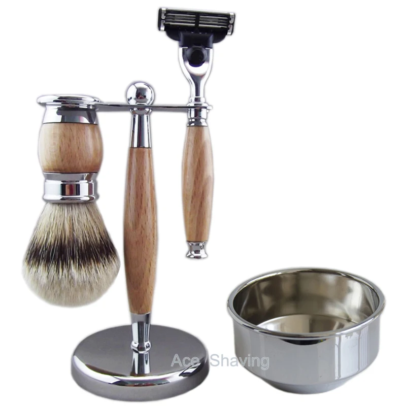 Metal& Beech Wood Shaving Set kit Silvertip Badger Hair Brush Razor Metal Beard Soap Bowl
Metal& Beech Wood Shaving Set kit Silvertip Badger Hair Brush Razor Metal Beard Soap Bowl