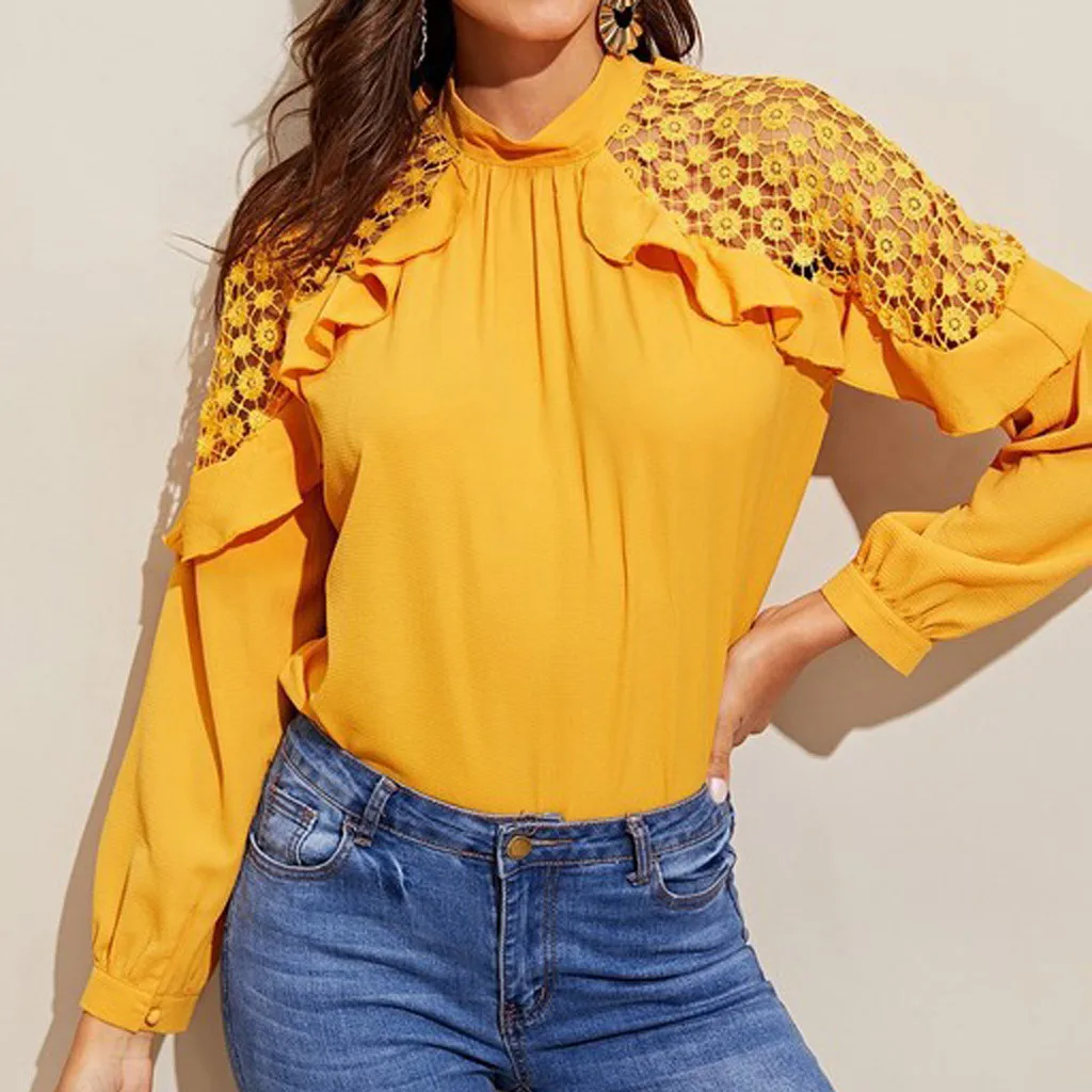 England Style Chiffon ahirts office ladies Ruffles Hollow Out Solid Crochet Blouse Long Sleeve Tops yellow shirts large size
England Style Chiffon ahirts office ladies Ruffles Hollow Out Solid Crochet Blouse Long Sleeve Tops yellow shirts large size
