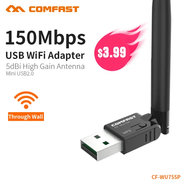 COMFAST Mini 150Mbps Wifi Adapter 802.11b/n/g USB Wi-Fi Network LAN Card 5dBi WiFi Antenna Adaptador Laptop Receiver CF-WU755P
COMFAST Mini 150Mbps Wifi Adapter 802.11b/n/g USB Wi-Fi Network LAN Card 5dBi WiFi Antenna Adaptador Laptop Receiver CF-WU755P