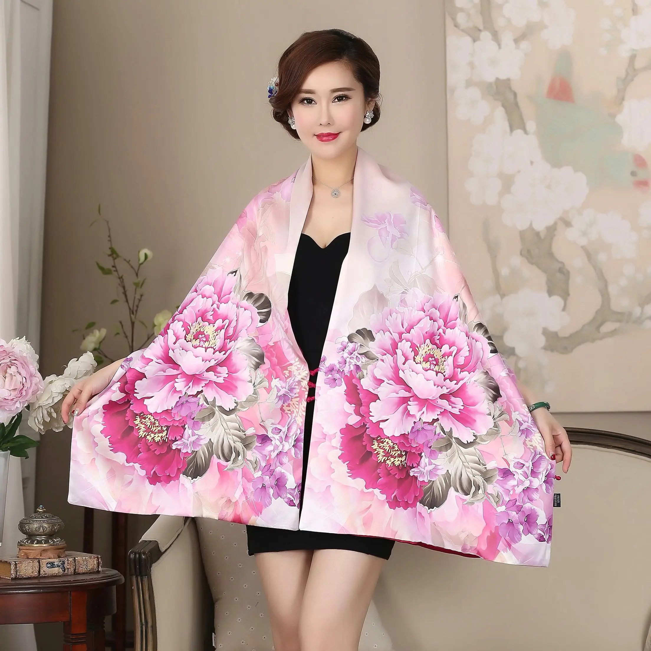 New lady Hangzhou silk Luxury Double silk button inkjet Satin long shawl autumn and winter muffler 175cmX52cm
New lady Hangzhou silk Luxury Double silk button inkjet Satin long shawl autumn and winter muffler 175cmX52cm