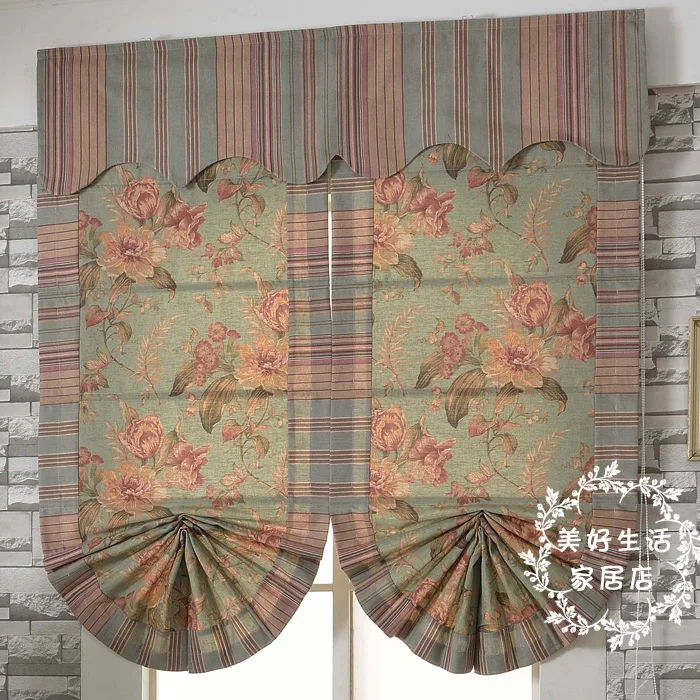 

Custom Made American Country Style Roman Curtain Door Curtain Bay Window for Living Room Bedroom Flat Fan-shaped Curtain Flowers