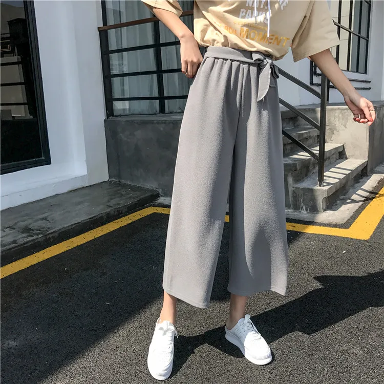 Plus Size - Casual Elastic Waist Loose Wide Leg Pants Preppy Style Trousers Female Palazzo Pants (Us 18W-20W)