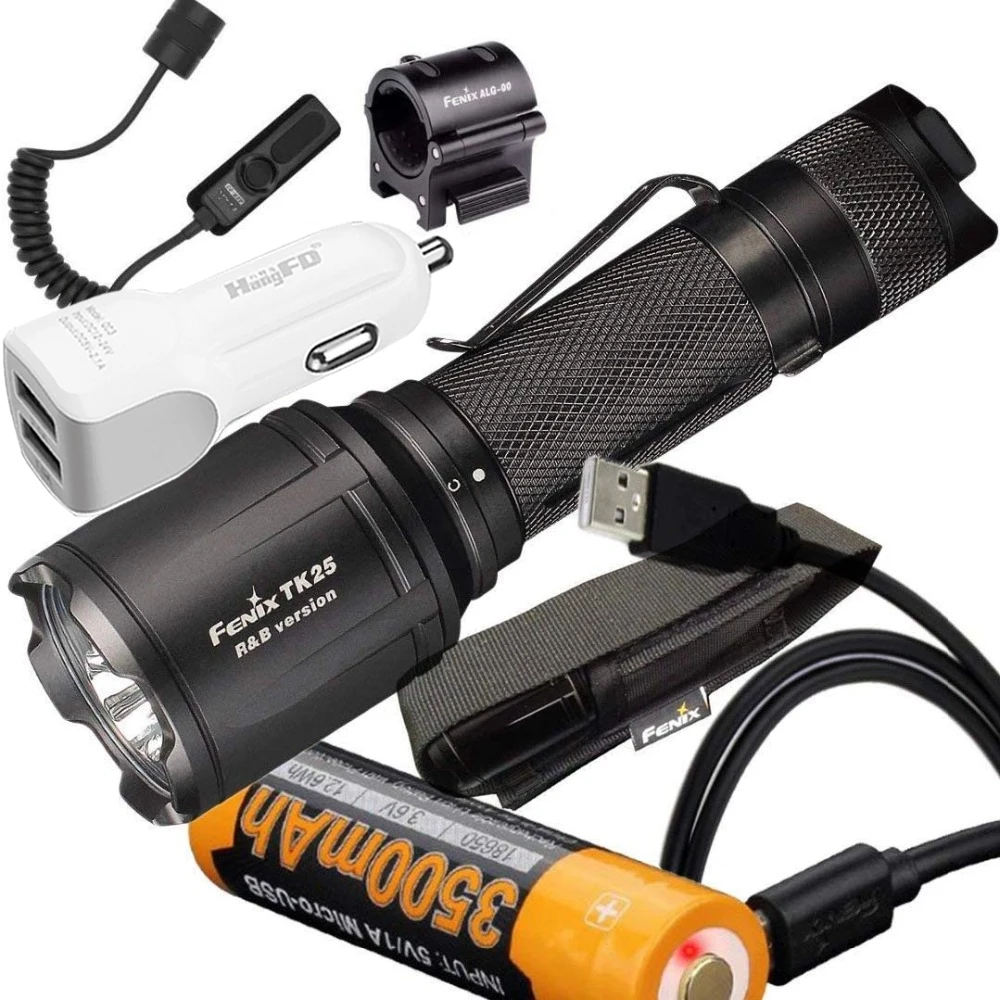 Fenix TK25 R&B 1000 Lumen Multi-Color White Red & Blue LED Tactical Flashlight with Battery,ALG 00 Mount, AER-03,Switch,
Fenix TK25 R&B 1000 Lumen Multi-Color White Red & Blue LED Tactical Flashlight with Battery,ALG 00 Mount, AER-03,Switch,