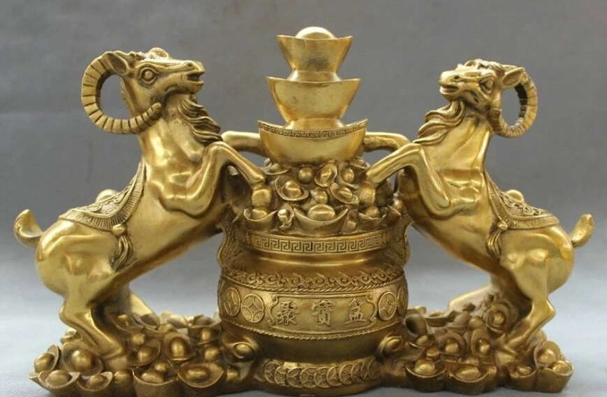 15" Chinese Pure Brass Folk FengShui Wealth 2 Sheep Treasure Bowl Statue Animals
15" Chinese Pure Brass Folk FengShui Wealth 2 Sheep Treasure Bowl Statue Animals