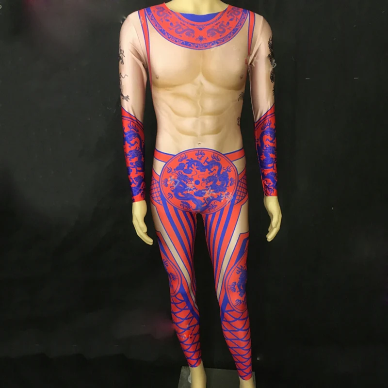 Nightclub Men Dj Male Stage Clothes For Singers Blue Dragon Print Stretch Jumpsuit Muscle Bodysuit Performance Costumes DN2260
Nightclub Men Dj Male Stage Clothes For Singers Blue Dragon Print Stretch Jumpsuit Muscle Bodysuit Performance Costumes DN2260