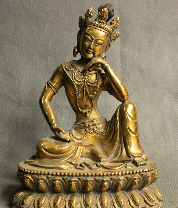 

song voge gem S3525 8" Tibet Tibetan Bronze Gilt Temple Thinking Kwan-Yin GuanYin Buddha Tara Statue