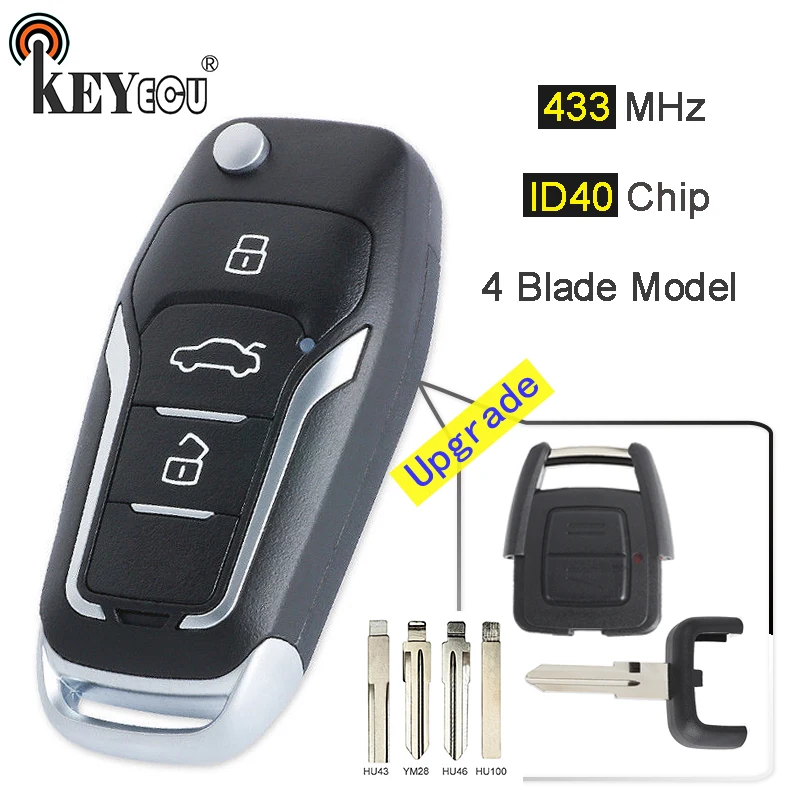 KEYECU 433MHz ID40 Chip 2 Button Upgraded Flip Folding Remote Key Fob for Opel Holden Astra TS with HU43/YM28/ HU46/ HU100 Blade
KEYECU 433MHz ID40 Chip 2 Button Upgraded Flip Folding Remote Key Fob for Opel Holden Astra TS with HU43/YM28/ HU46/ HU100 Blade
