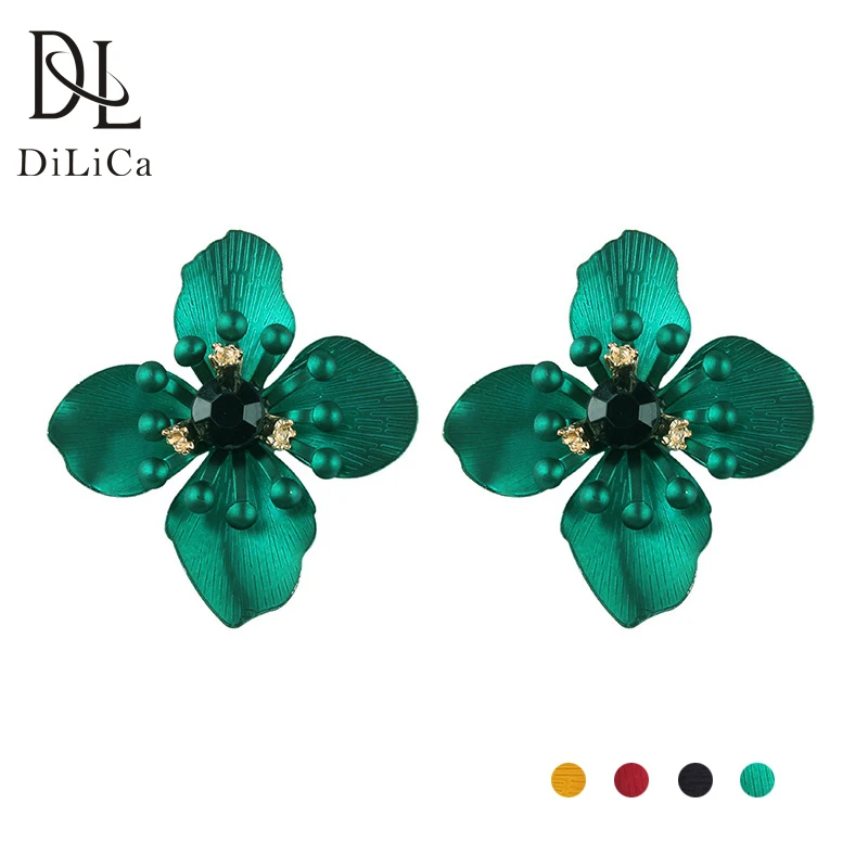DiLiCa Cute Flower Statement Earrings Women Female Korean Trendy Alloy Jewelry Earring pendientes | Украшения и аксессуары