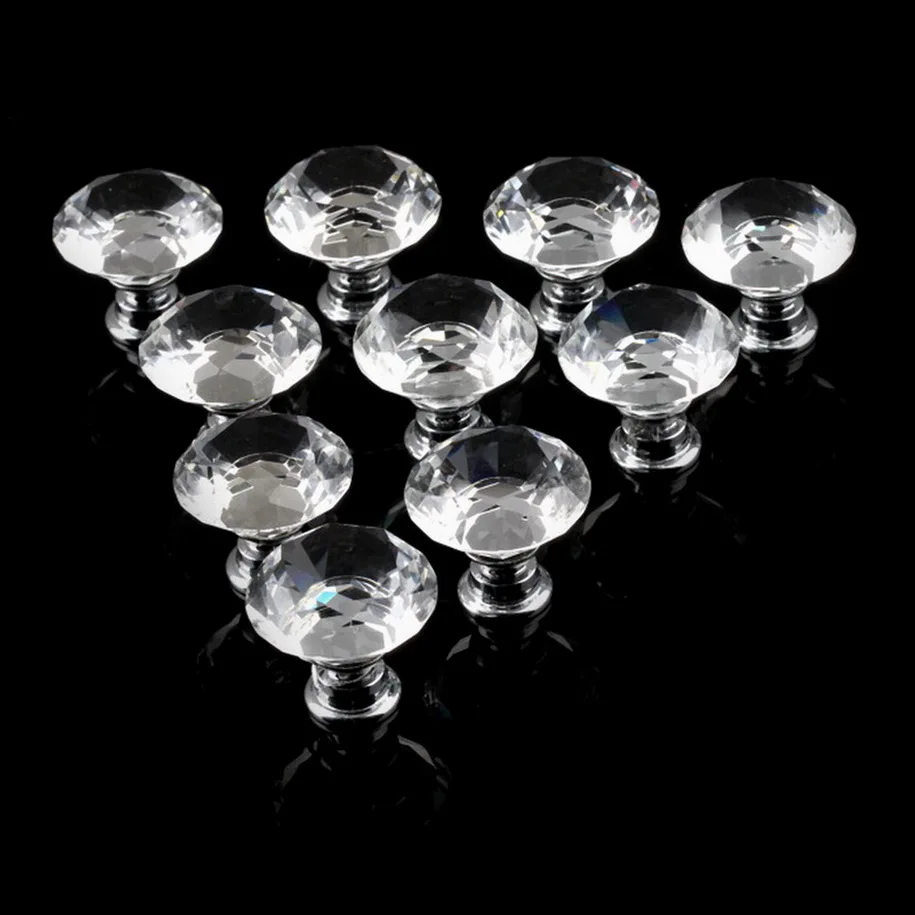 Image 1pack  10Pcs Crystal Glass 30mm Diamond Shape Knob Cupboard Drawer Pull Handle New Stock Offer