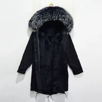 real all black fur long jacket with raccoon white collar, rabbit fur lining inside Mrs furs winter parka
real all black fur long jacket with raccoon white collar, rabbit fur lining inside Mrs furs winter parka