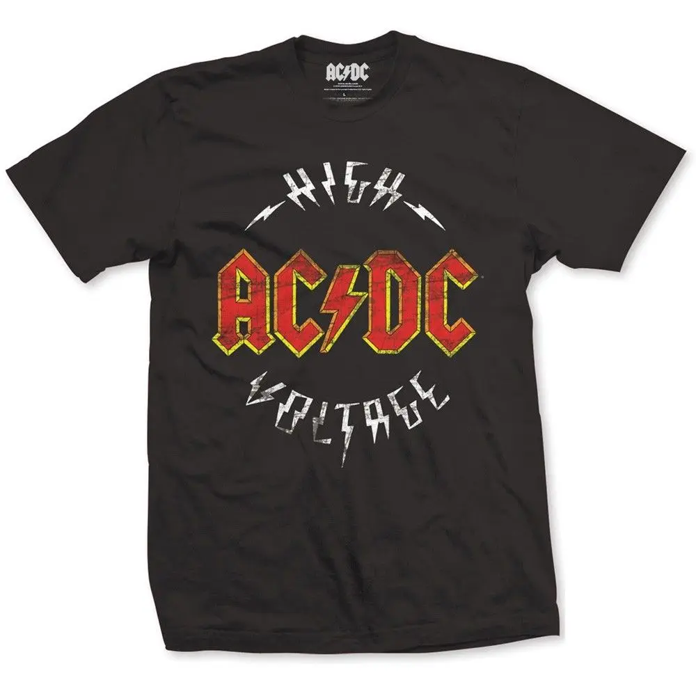 Ac/dc логотип высокого напряжения Мужская черная футболка Acdc Большая мужская