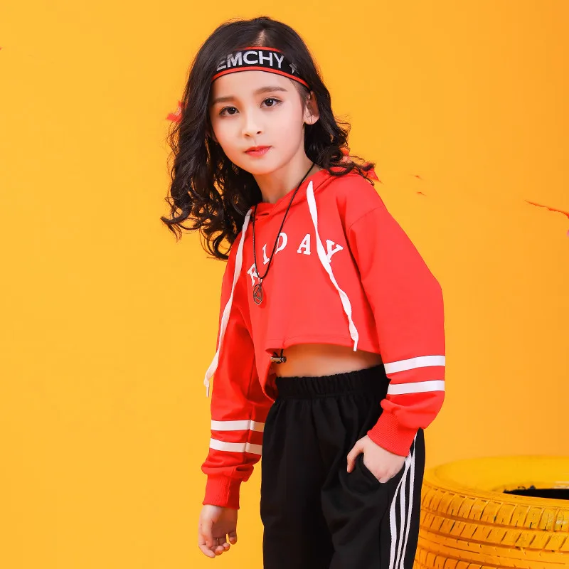 Children hip hop Crop top jogger pants Street jazz dance performance costume modern dance performance Suit Girls hip hop dance (18)