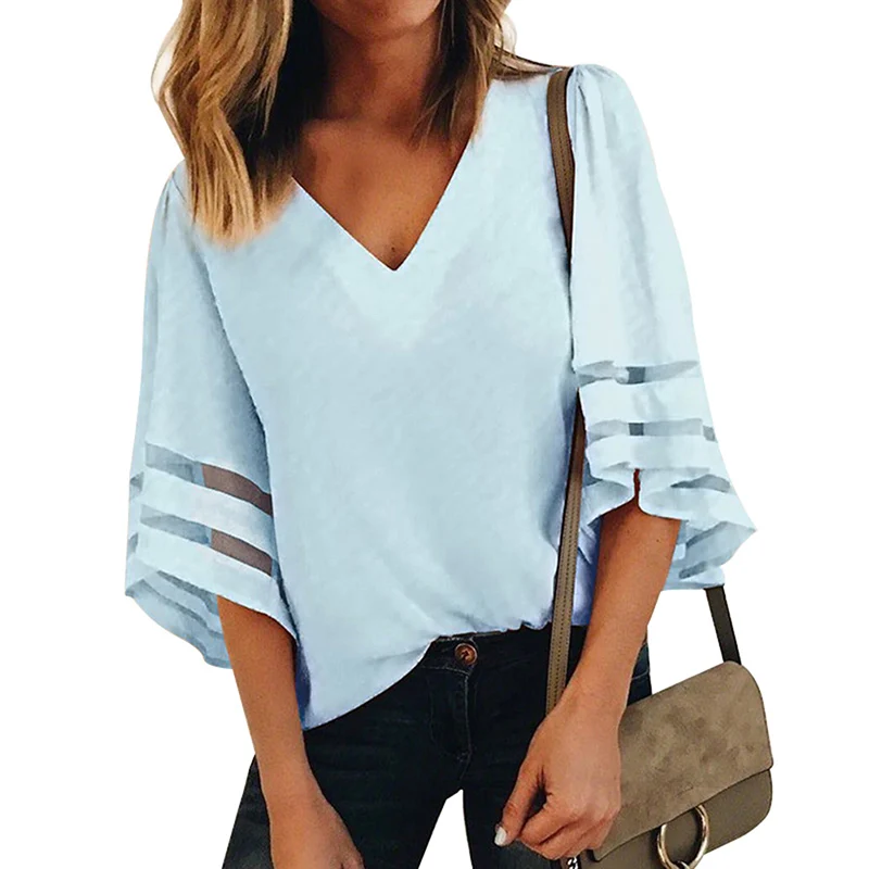 Droppshiping Women 3/4 Bell Sleeve V Neck Lace Patchwork Blouses Casual Loose Shirt Summer Solid Tops dg88
Droppshiping Women 3/4 Bell Sleeve V Neck Lace Patchwork Blouses Casual Loose Shirt Summer Solid Tops dg88