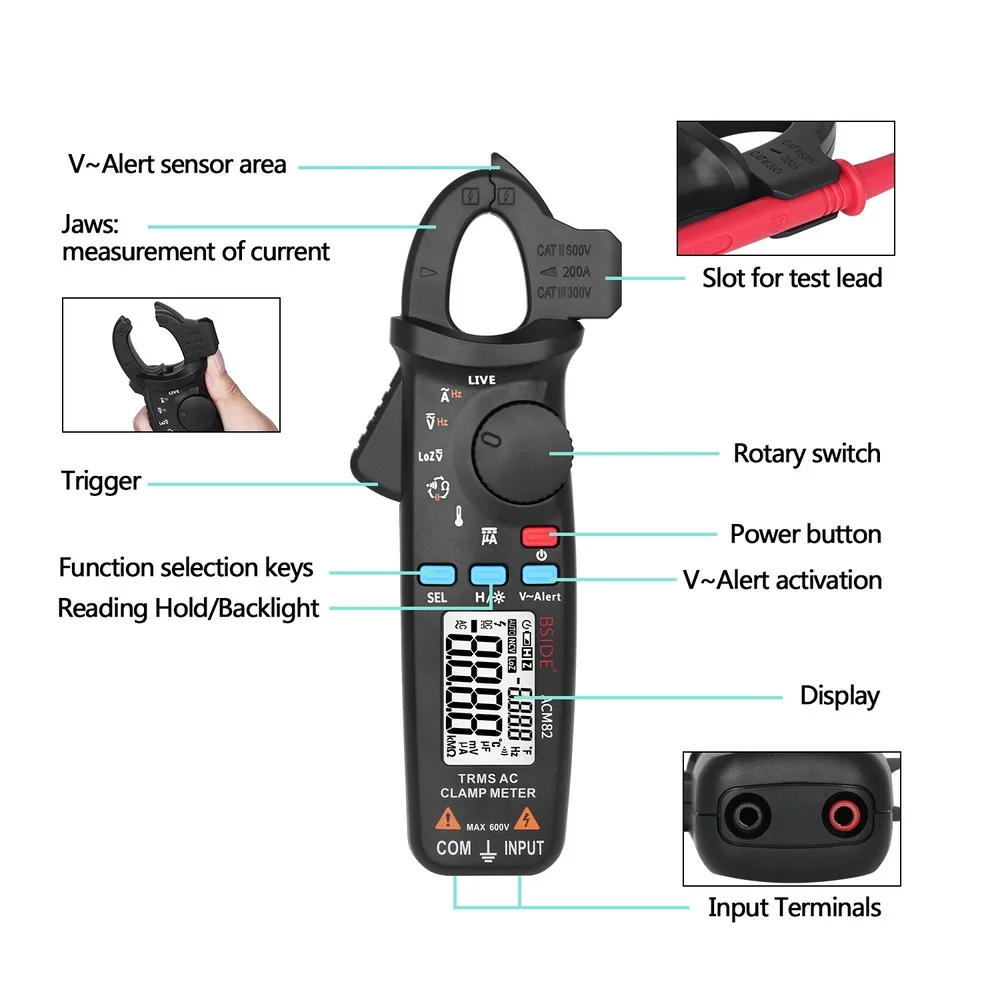Bside ACM82 TRMS AC Clamp Meter Auto-Ranging 6000 Counts 0.001A Resolution Current Frequency Temperature Tester Pocket Clip
Bside ACM82 TRMS AC Clamp Meter Auto-Ranging 6000 Counts 0.001A Resolution Current Frequency Temperature Tester Pocket Clip
