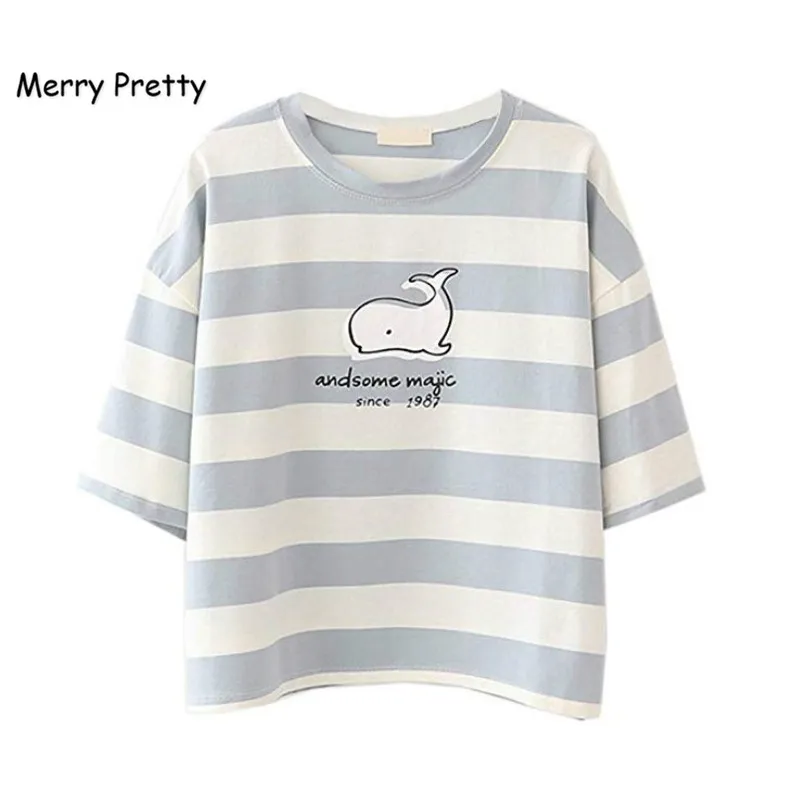 Merry Pretty Summer 2019 Women T-Shirt Stripe Print Cartoon Round Neck Short Sleeve Shirt Female Sweet Cotton Short Crop Tops
Merry Pretty Summer 2019 Women T-Shirt Stripe Print Cartoon Round Neck Short Sleeve Shirt Female Sweet Cotton Short Crop Tops