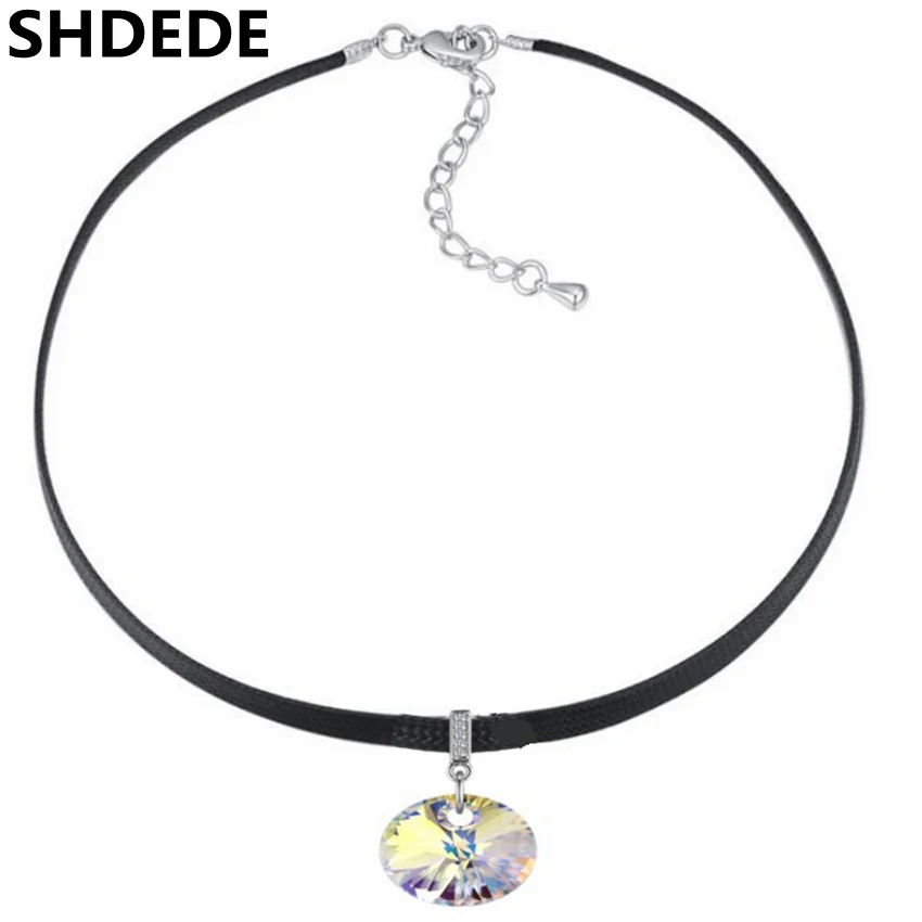 SHDEDE Black Leathers Rope Chain Round Crystal from Swarovski Ladies Short Necklaces Pendant For Women -*28819
SHDEDE Black Leathers Rope Chain Round Crystal from Swarovski Ladies Short Necklaces Pendant For Women -*28819