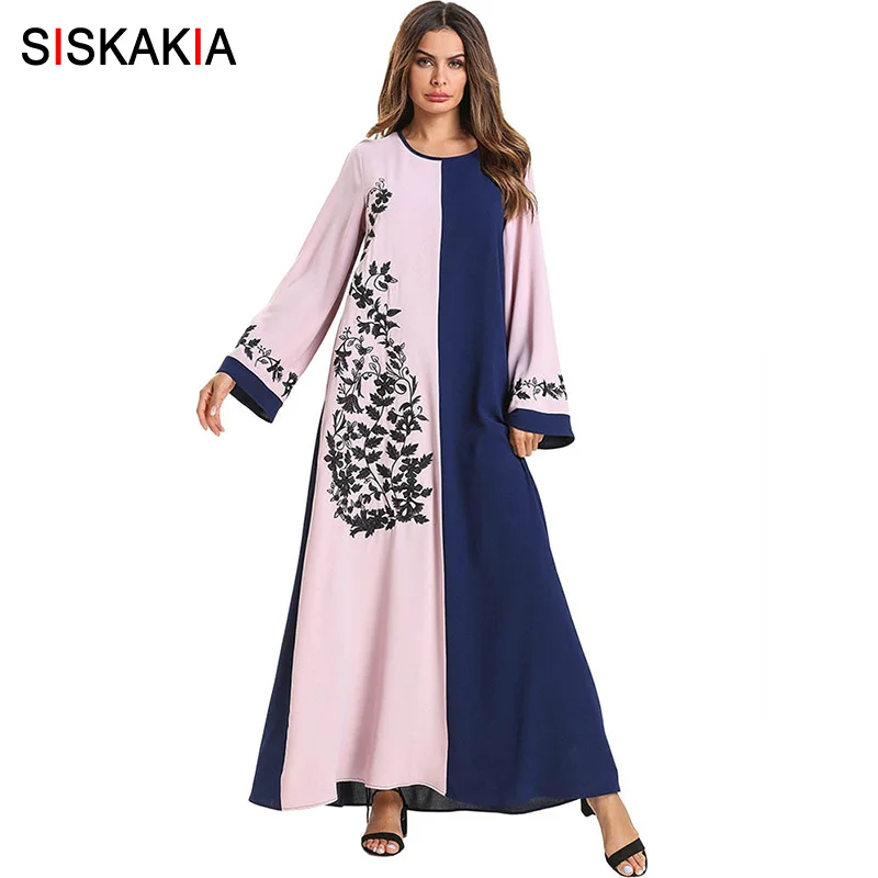 Siskakia Eid Adha Ramadan Long Dress Spring Summer 2019 Vintage Floral Embroidery Maxi Dresses Fashion Color Block Muslim Abaya
Siskakia Eid Adha Ramadan Long Dress Spring Summer 2019 Vintage Floral Embroidery Maxi Dresses Fashion Color Block Muslim Abaya