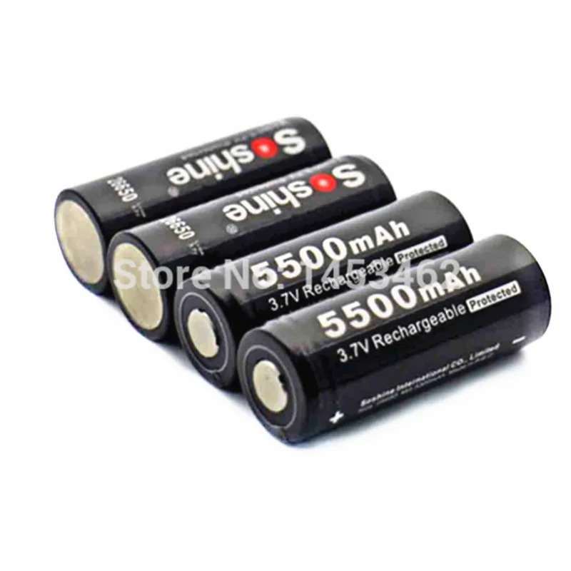 

4pcs/lot Soshine 26650 3.7V 5500mAh Protected Rechargeable Li-ion Lithium Battery