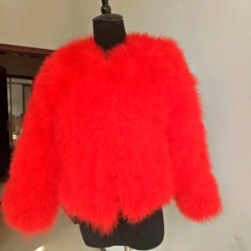Женские модные меховые пальто зимние натуральные жилеты из перьев страуса