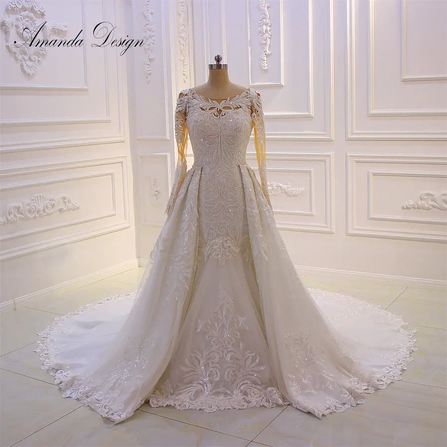 Amanda Design gelinlik Long Sleeve Lace Appliqued African Wedding Dress with Detachable Skirt
Amanda Design gelinlik Long Sleeve Lace Appliqued African Wedding Dress with Detachable Skirt