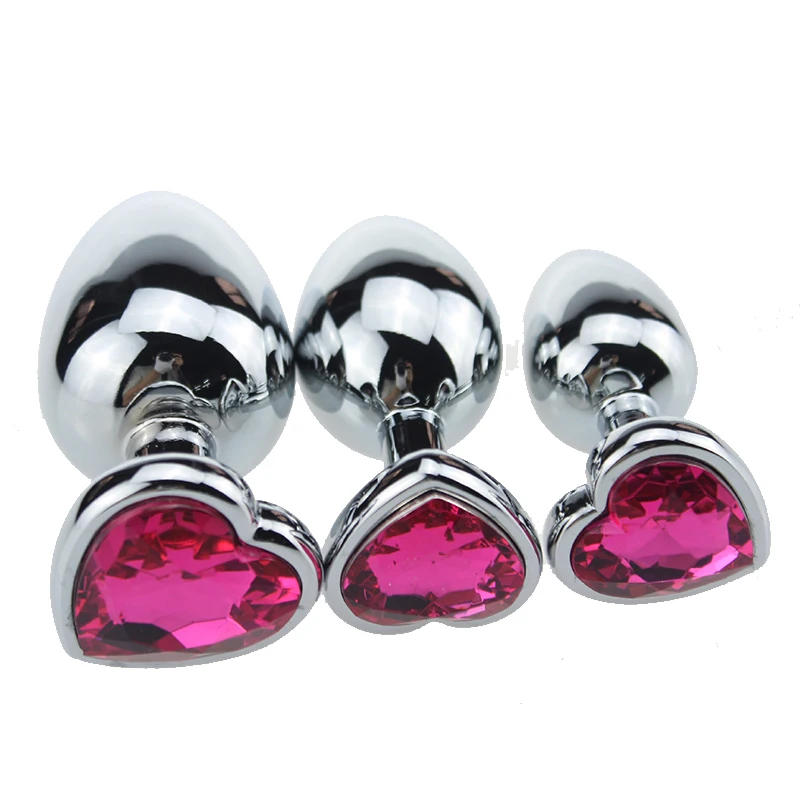 3pcs Shaped Heart Smooth Steel Metal Anal Plug Small-large-sized Jewelry Crystal Butt Beads Dildo Sex Toys For Men Women