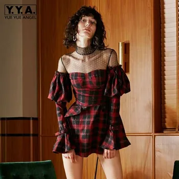 High Quality Newest Fashion Designer Runway Dress Women Flare Sleeve Gauze Patchwork Plaid Dress Sexy Slim Fit A Line Dress
High Quality Newest Fashion Designer Runway Dress Women Flare Sleeve Gauze Patchwork Plaid Dress Sexy Slim Fit A Line Dress