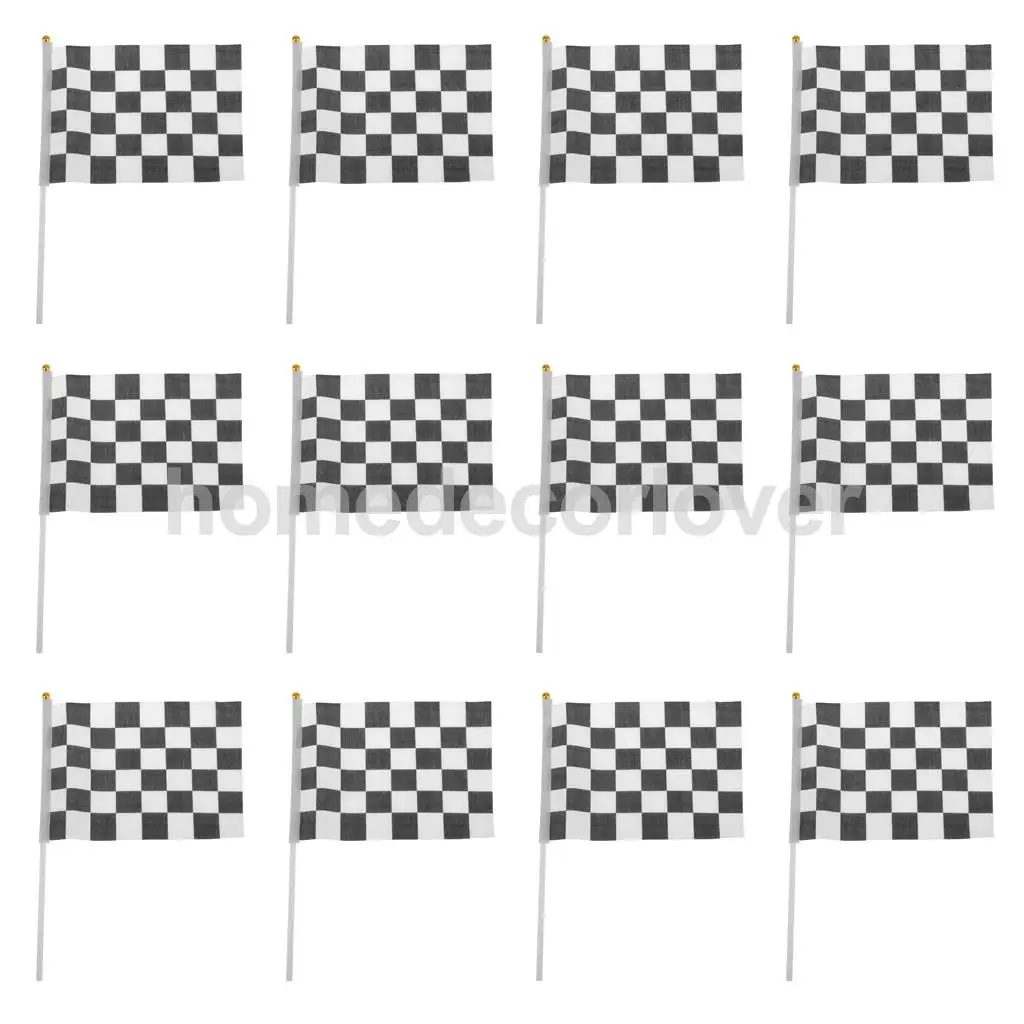 

12Pcs Black & White Chequered Formula One F1 Racing Hand Waving Flag for Car Racing Fans Football Supporters Bars Clubs Parties